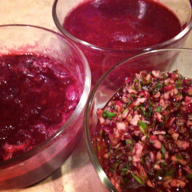 Cranberries three ways -- salsa on the right.